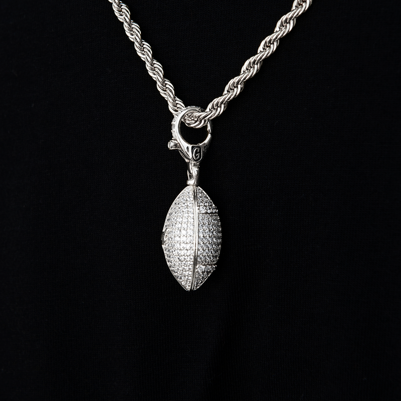 Football Clip On Pendant in White Gold
