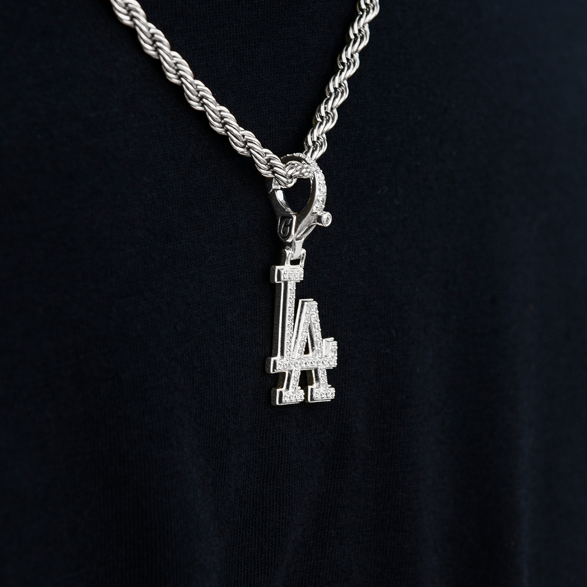 Los Angeles Dodgers Official MLB Micro Logo Clip On Pendant in White Gold