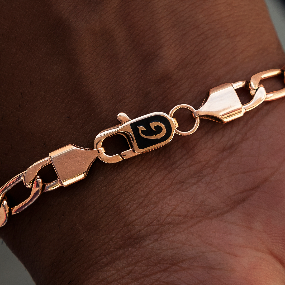 Figaro Necklace + Bracelet Bundle in Rose Gold- 6mm