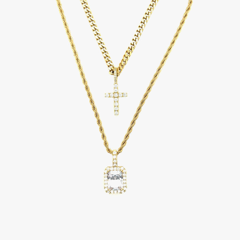 Cross and Stone Set in Yellow Gold
