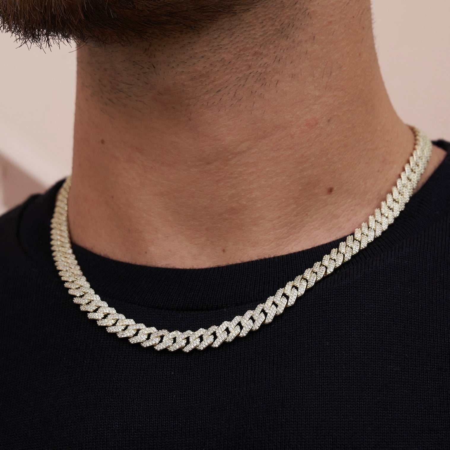 Diamond Prong Cuban Chain in Yellow Gold - 8.5mm