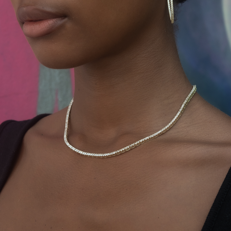 Diamond Tennis Necklace + Bracelet Bundle in Yellow Gold- 2mm