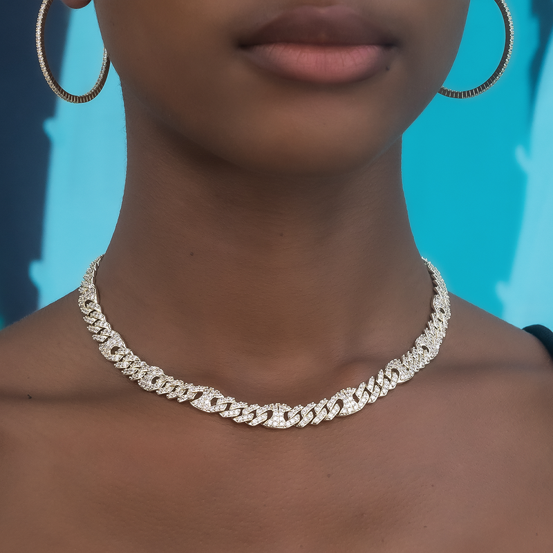 Iced Mariner Cuban Necklace in Yellow Gold- 9mm