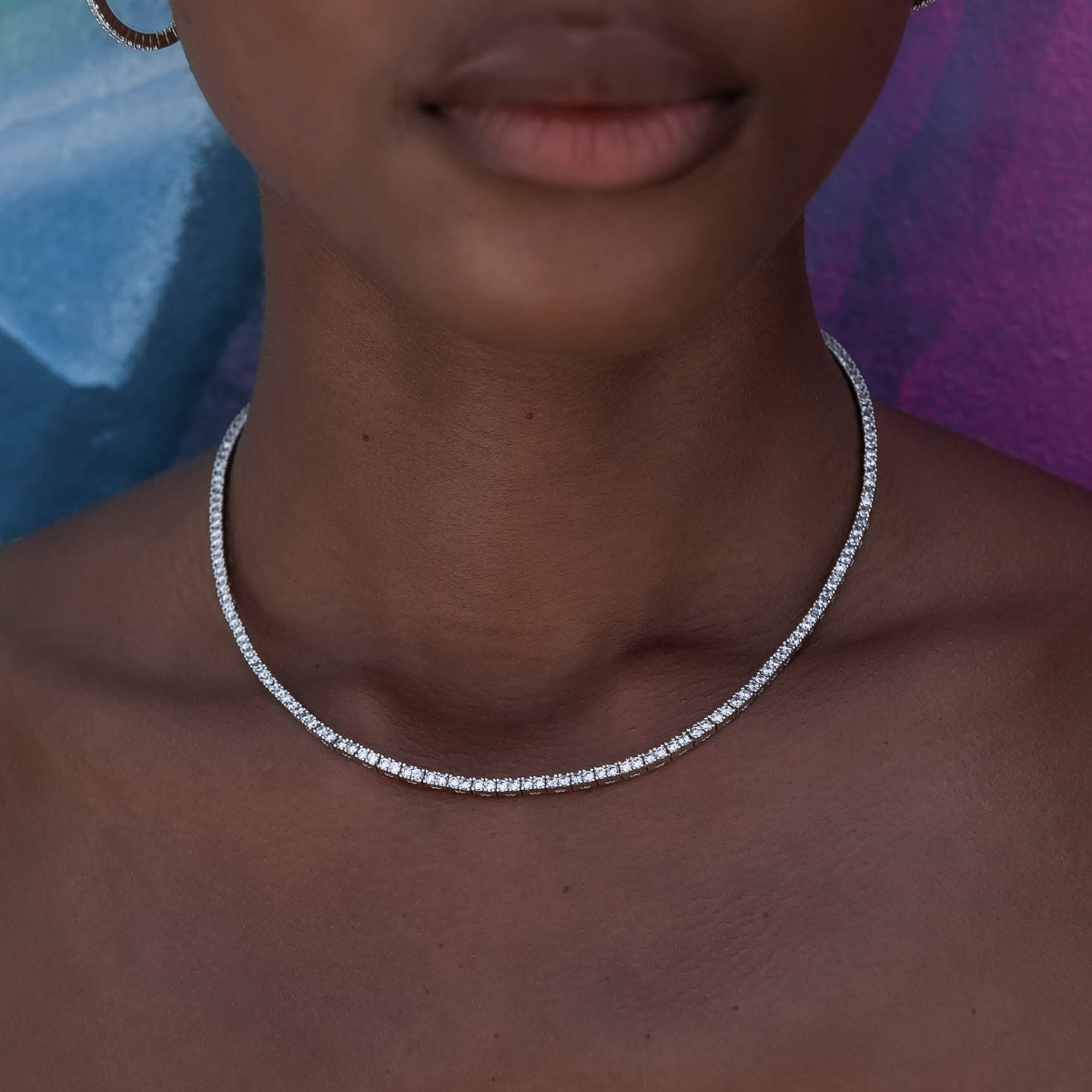 Diamond Tennis Necklace in White Gold- 2mm