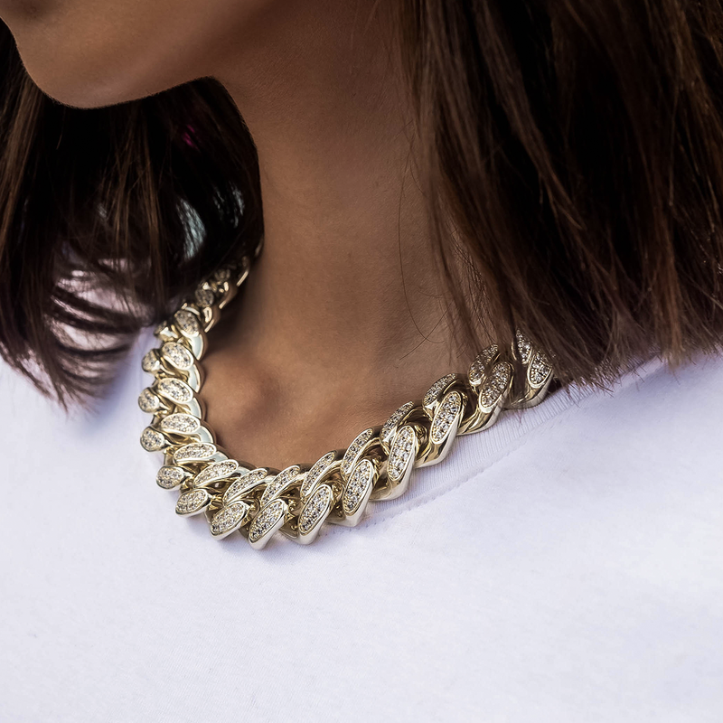 Diamond Cuban Link Necklace in Yellow Gold- 19mm