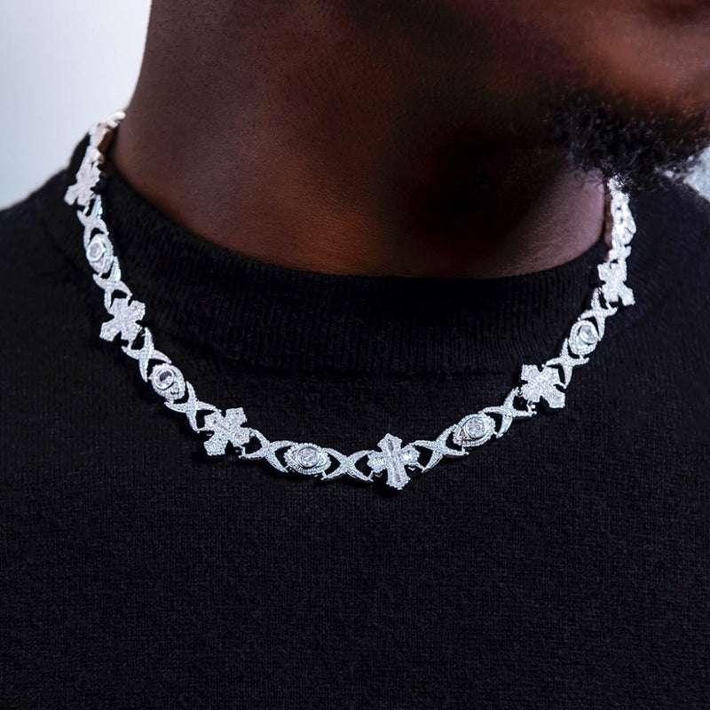 Baguette Evil Eye + Iced Herringbone + Baguette Tennis Chain Bundle