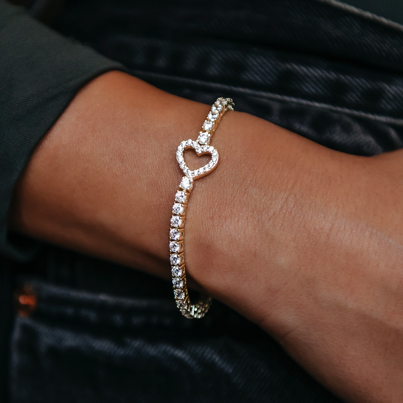 Women's Moissanite Heart Tennis Bracelet in Yellow Gold Vermeil - 3mm