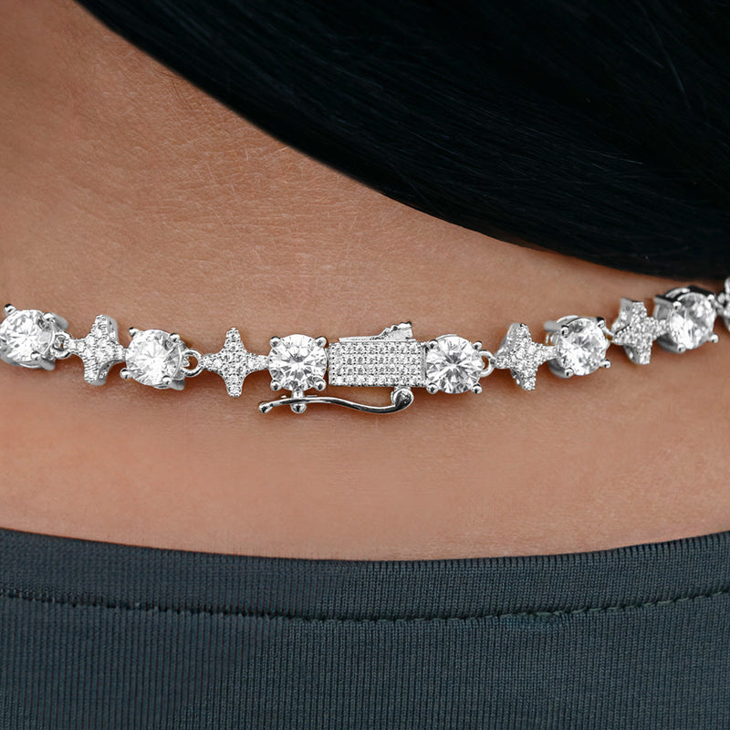 Round Stone Star Tennis Necklace in White Gold - 8mm