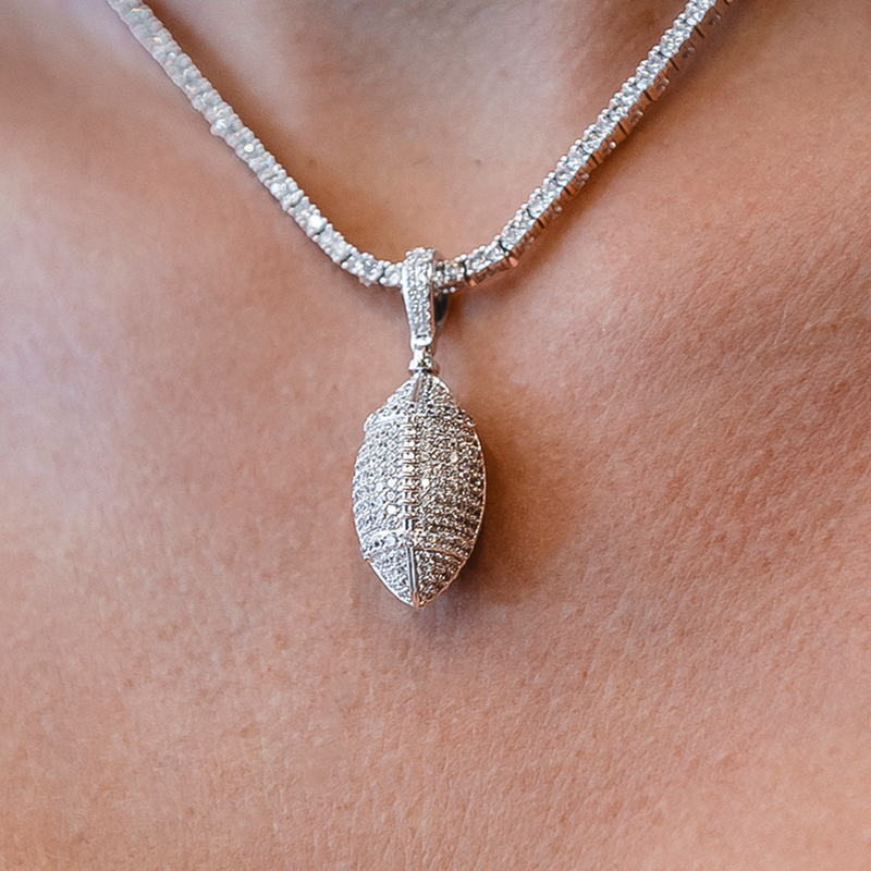 Iced Football Pendant in White Gold