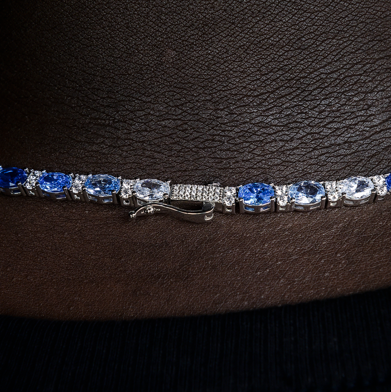 Blue Mixed Oval Cut Tennis Chain + Bracelet Bundle