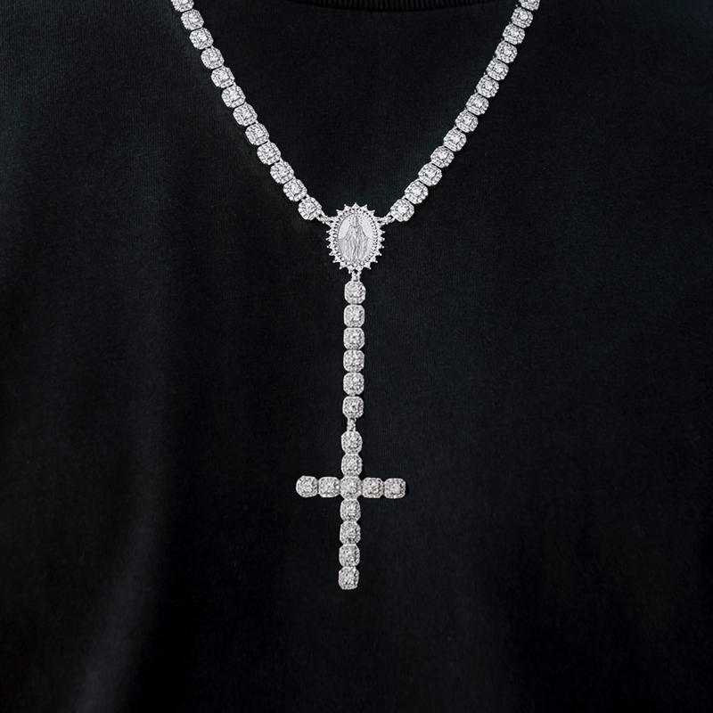 Micro Clustered Rosary Chain in White Gold - 6mm