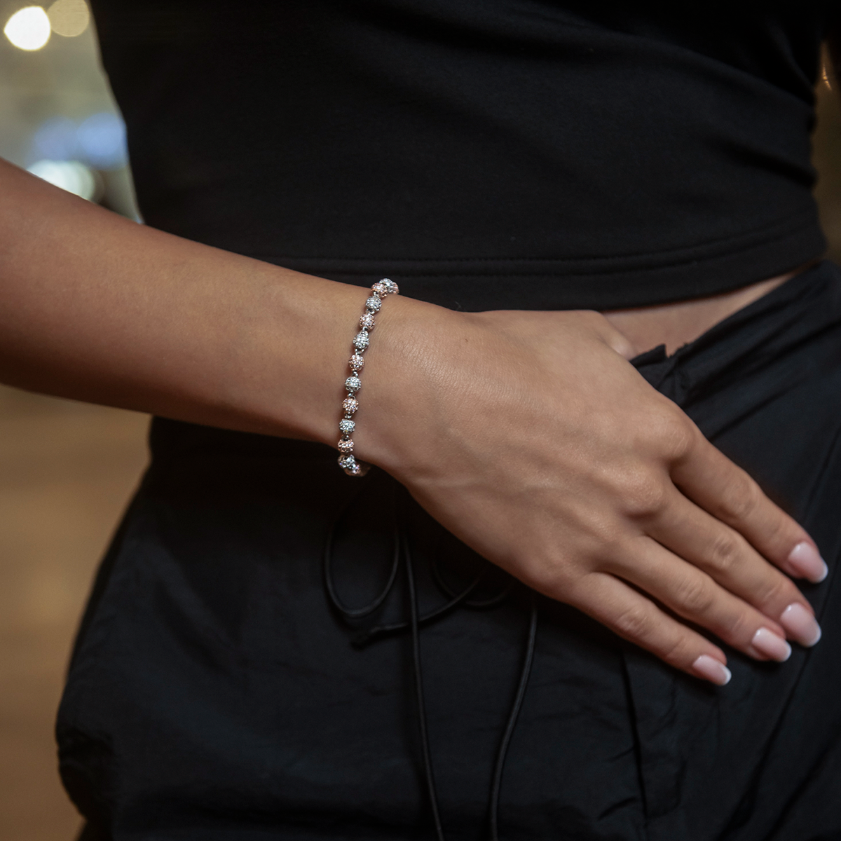 Iced Ball Bracelet in Rose/White Gold- 4mm