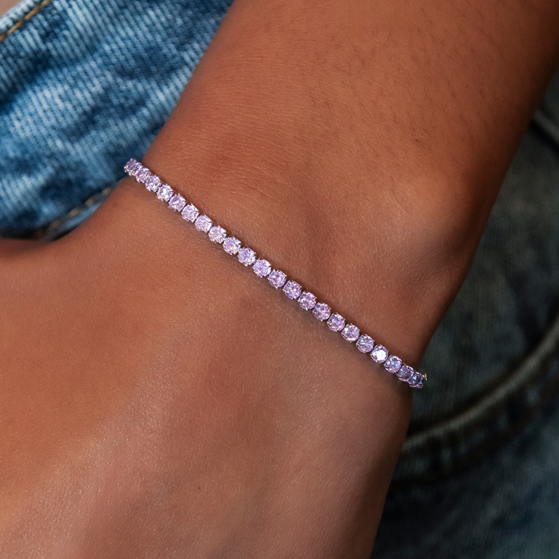 Pink Diamond Micro Tennis Bracelet in White Gold