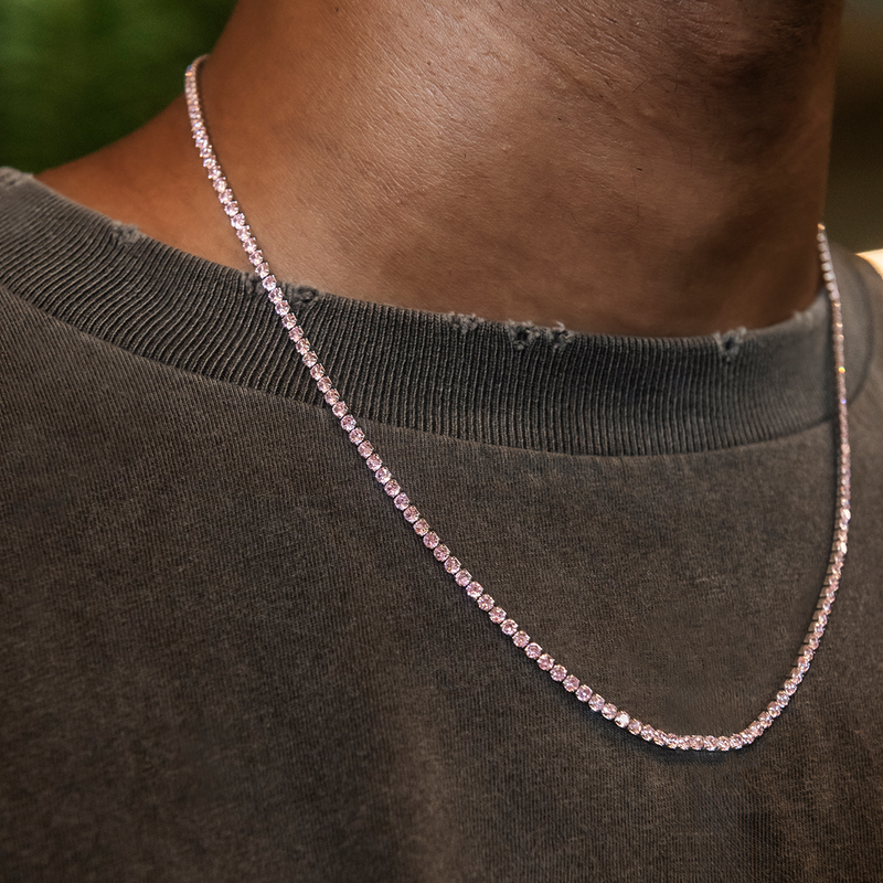 Pink Diamond Micro Tennis Chain + Bracelet Bundle in White Gold