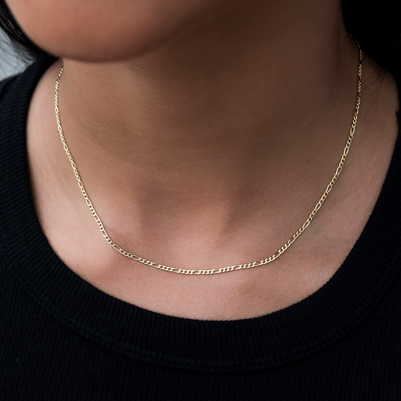Figaro Necklace + Bracelet Bundle in Yellow Gold- 2mm