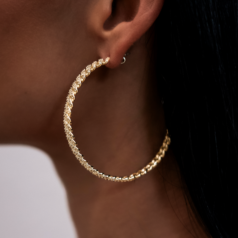 Diamond Prong Hoop Earrings in Yellow Gold