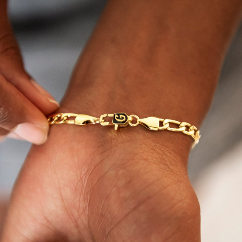 Figaro Chain + Bracelet Bundle in Yellow Gold- 4mm