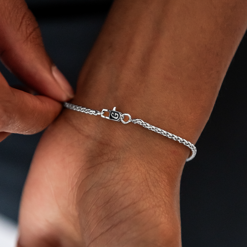 Palm Chain Necklace + Bracelet Bundle in White Gold- 2mm