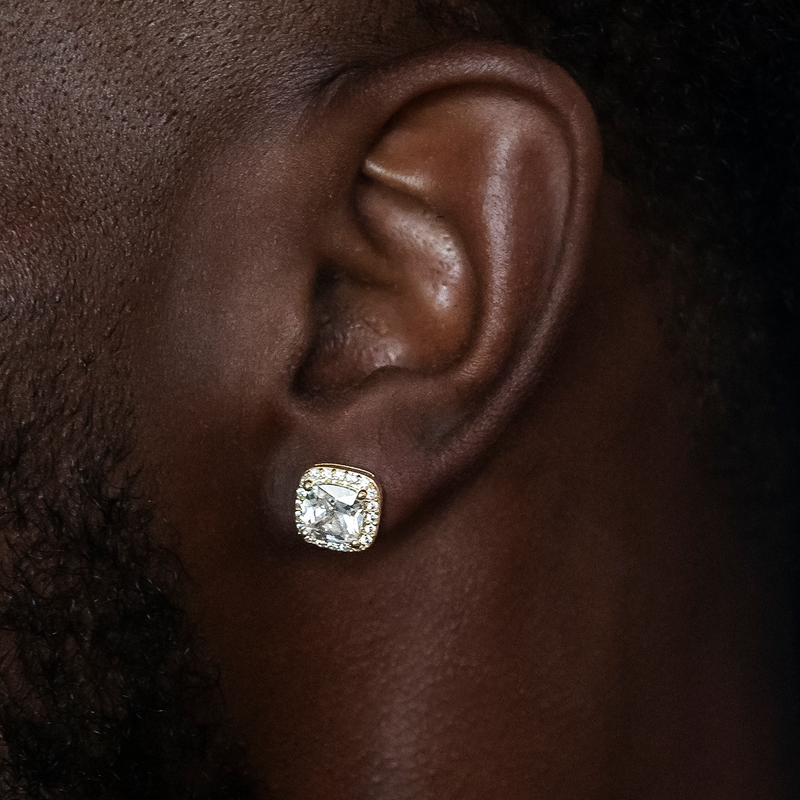 10mm Cushion Cut Earrings in Yellow Gold
