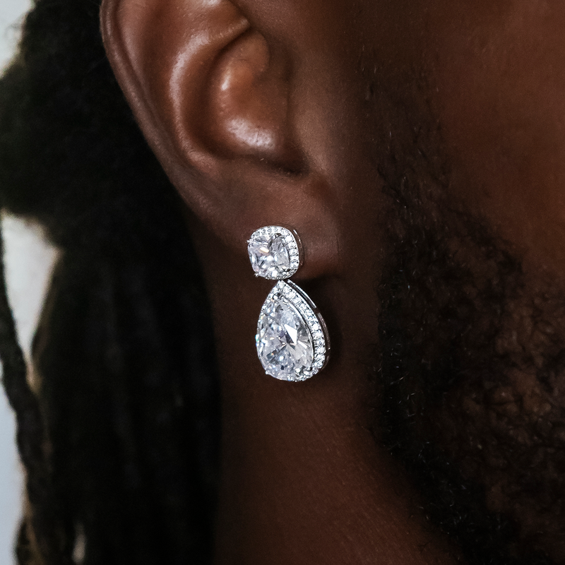 Iced Diamond Cushion Cut Drop Earrings