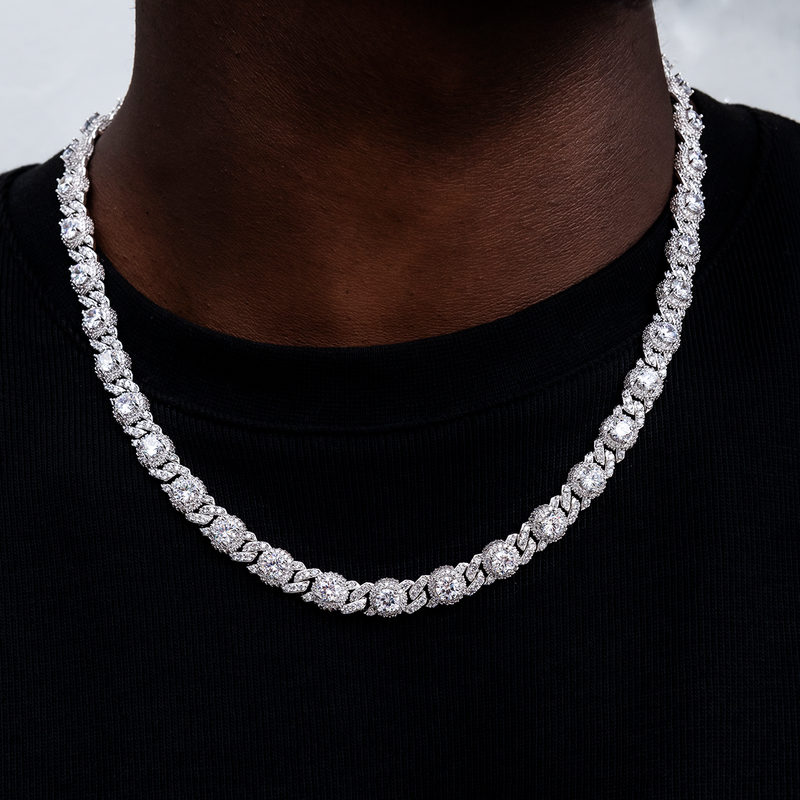 Baguette Cross Evil Eye and Diamond Station Cuban Chains + Bracelet Bundle in White Gold