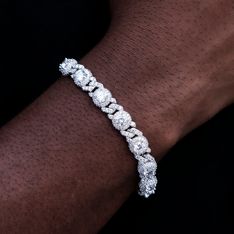 Baguette Cross Evil Eye and Diamond Station Cuban Chains + Bracelet Bundle in White Gold