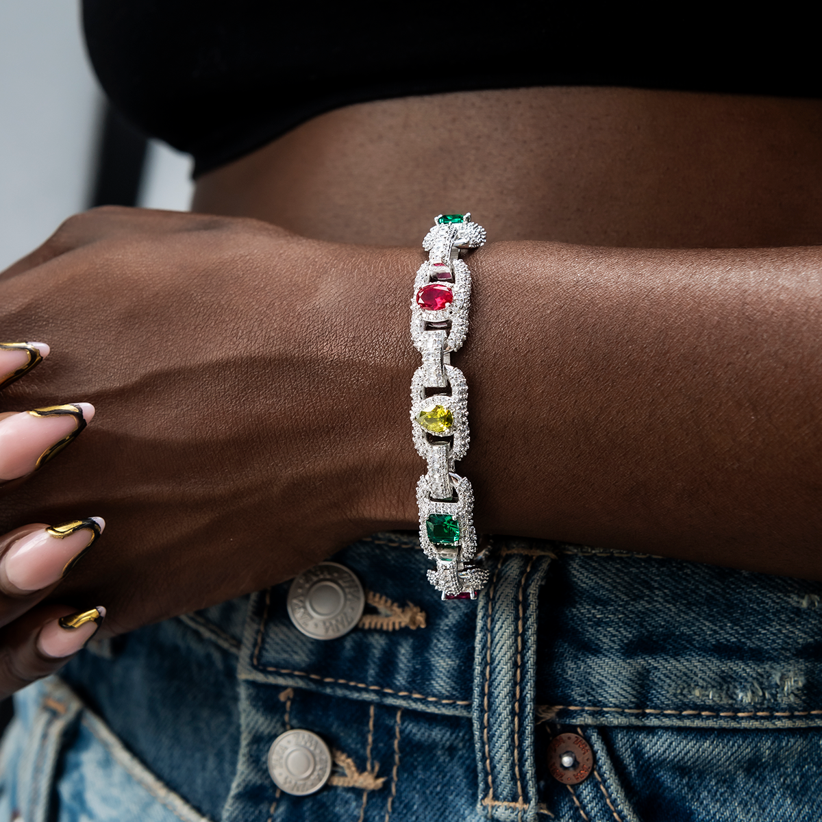 Diamond Multicolor Cluster Mariner Necklace + Bracelet Bundle in White Gold