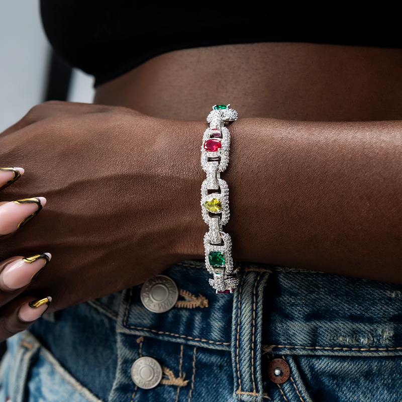Diamond Multicolor Cluster Mariner Necklace + Bracelet Bundle in White Gold