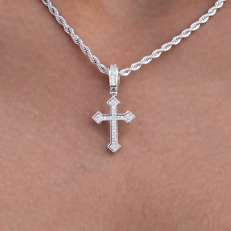 Micro Iced Celtic Cross in White Gold