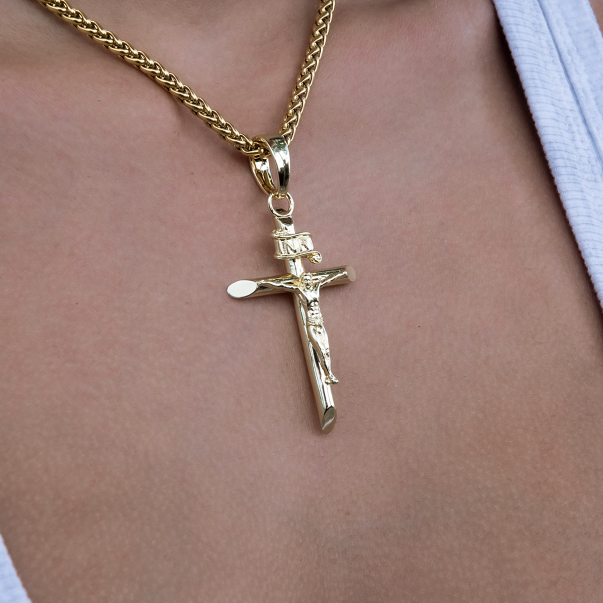 Large Crucifix Cross Pendant in Yellow Gold