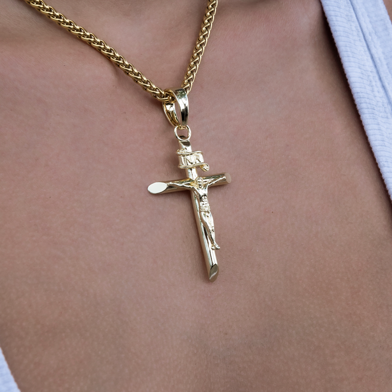 Large Crucifix Cross Pendant in Yellow Gold