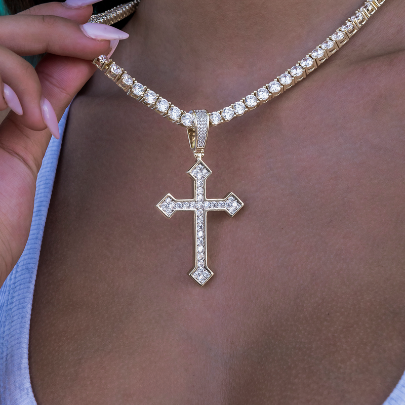 Large Iced Celtic Cross in Yellow Gold