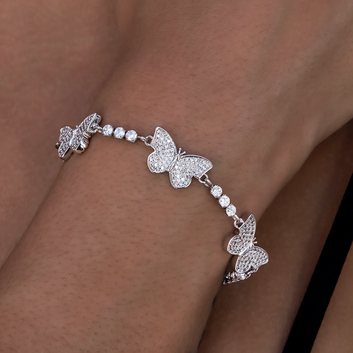 Micro Tennis Butterfly Necklace + Bracelet Bundle in White Gold