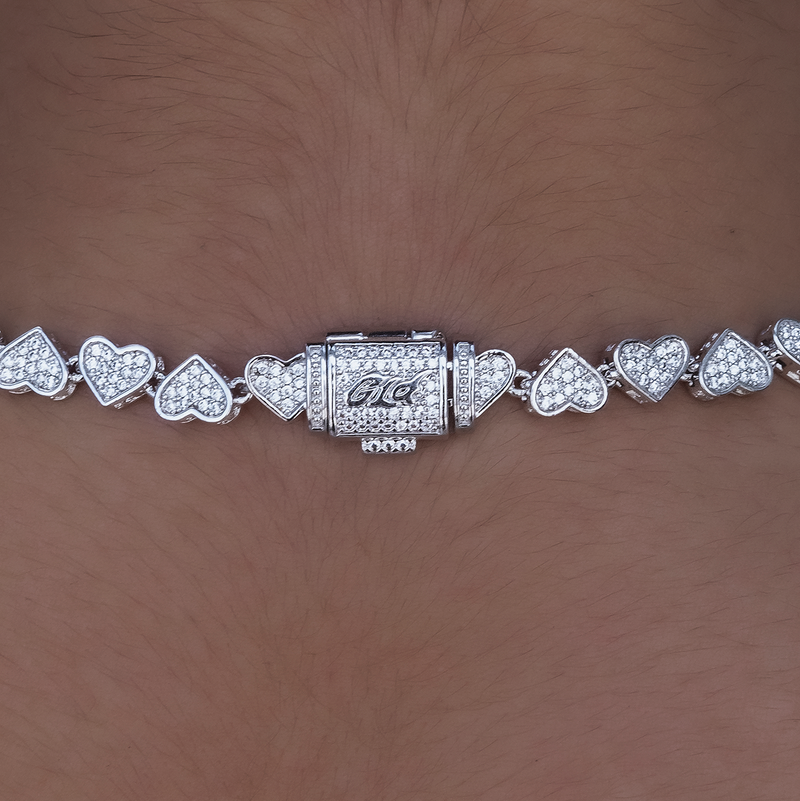 Eternity Heart Necklace + Cuff Bracelet + Heart Pave Stud Earrings in White Gold