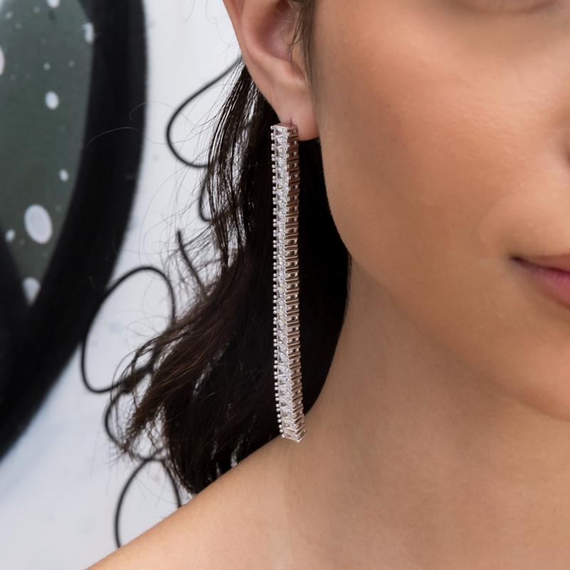 Diamond Baguette Tennis Dangle Earring