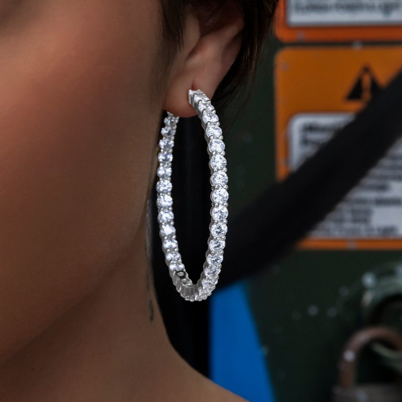 Eternity Hoop Earrings in White Gold- 4mm