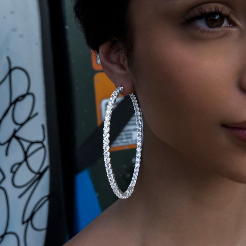 Eternity Hoop Earrings in White Gold- 4mm