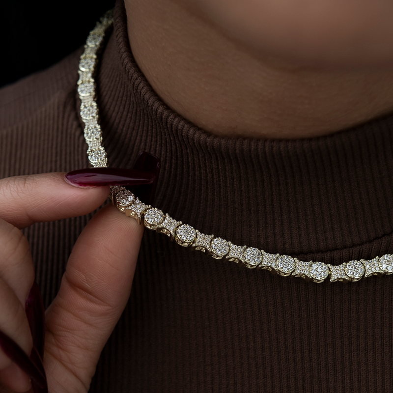 Round Pave Star Link Necklace- 6mm