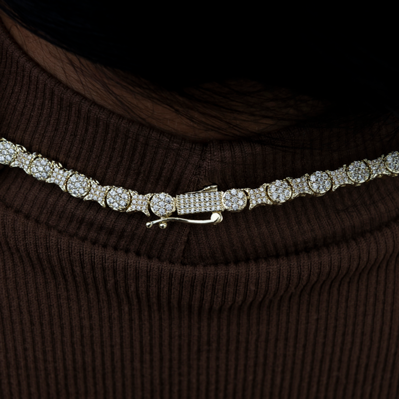 Round Pave Star Link Necklace- 6mm