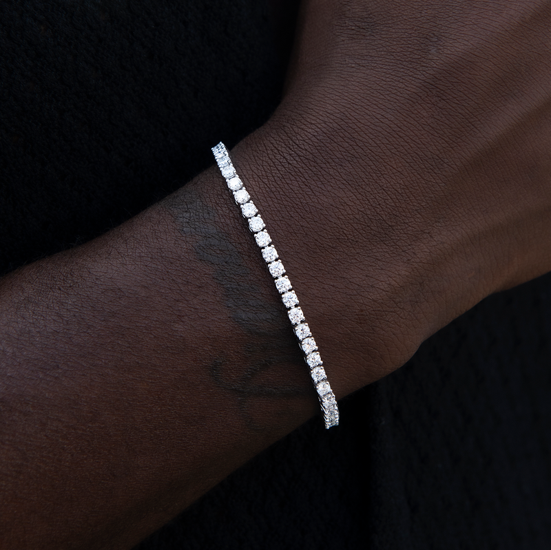 Men's Moissanite Diamond Tennis Bracelet in White Gold Vermeil- 3mm
