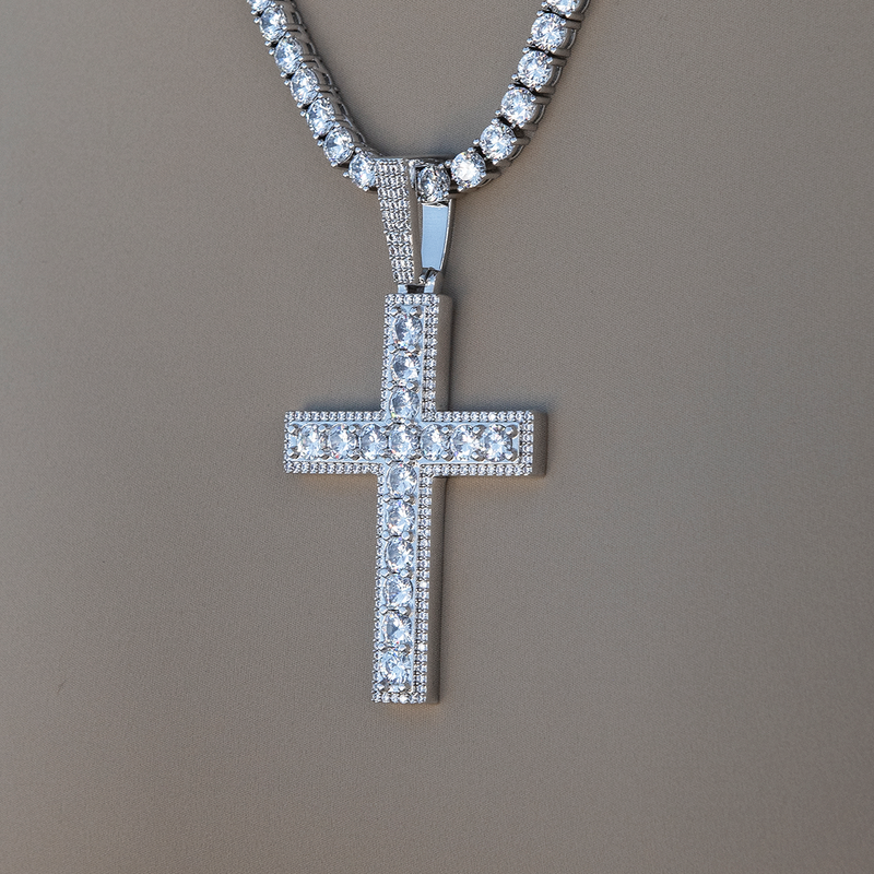 Large Diamond Pave Cross Pendant in White Gold