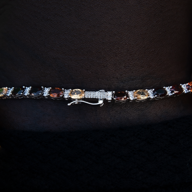 Multicolor Mixed Oval Cut Tennis Tonal Brown Stones Chain + Bracelet Bundle- 5mm