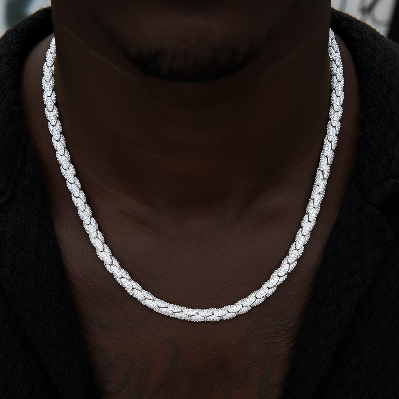 Diamond Pave Snake Link Chain + Bracelet Bundle in White Gold- 6mm