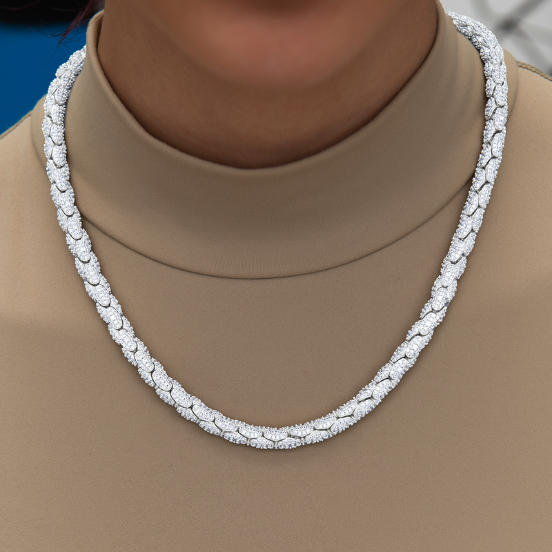 Diamond Pave Snake Link Necklace + Bracelet Bundle in White Gold- 6mm