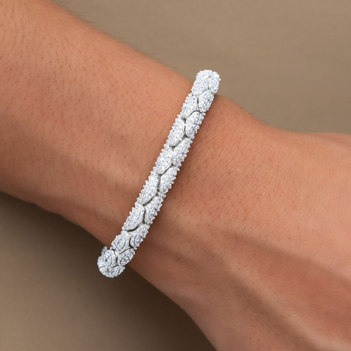 Diamond Pave Snake Link Necklace + Bracelet Bundle in White Gold- 6mm