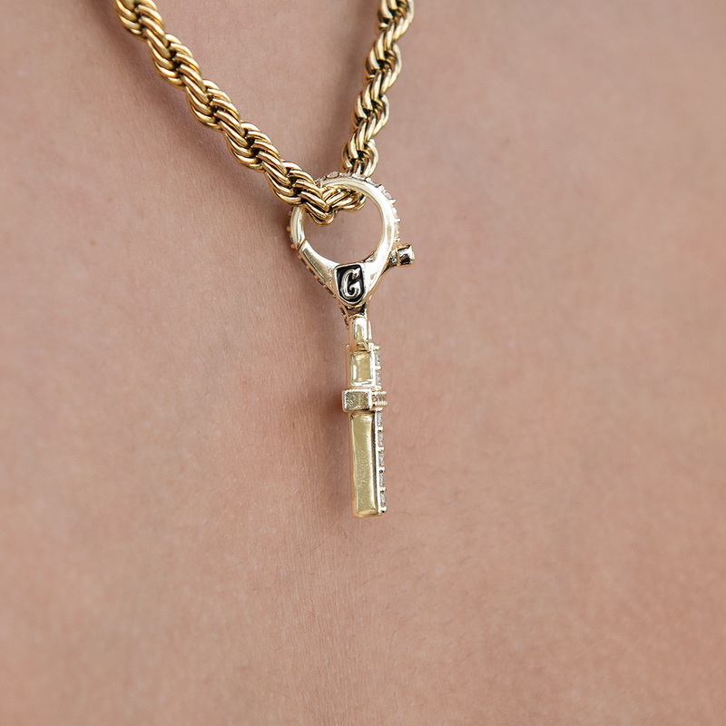 Iced Micro Cross Clip On Charm Pendant in Yellow Gold