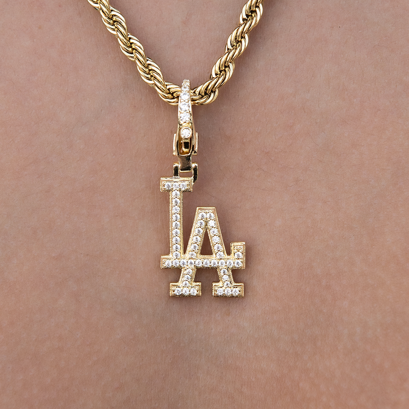 Los Angeles Dodgers Official MLB Micro Logo Clip On Charm Pendant in Yellow Gold