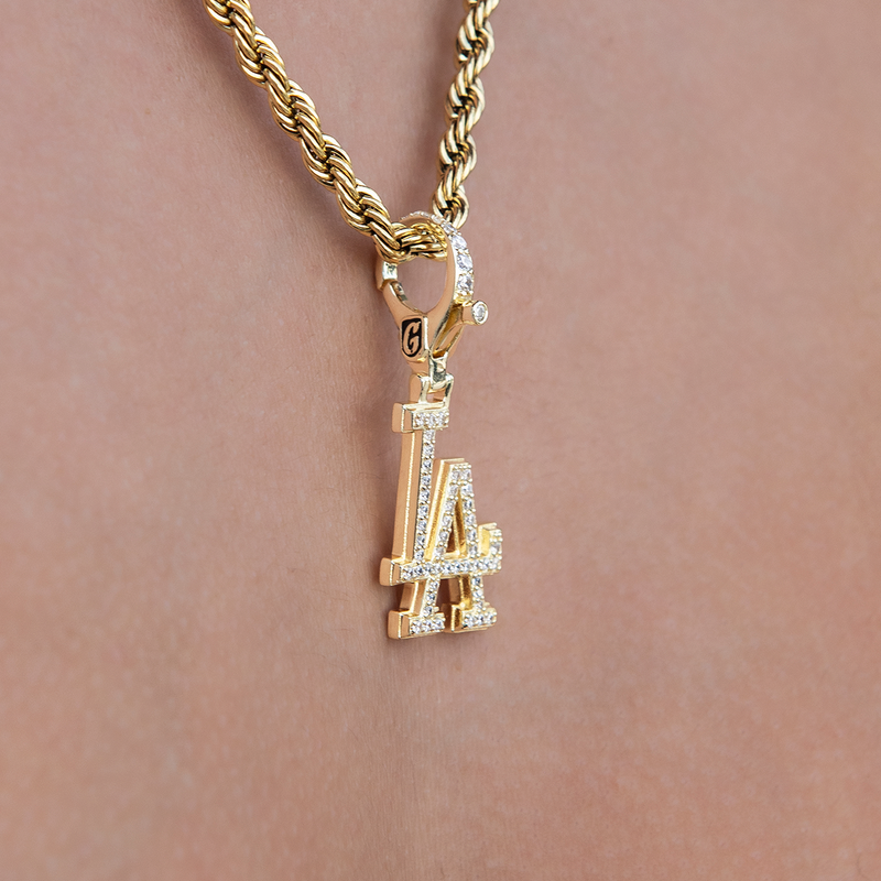 Los Angeles Dodgers Official MLB Micro Logo Clip On Charm Pendant in Yellow Gold