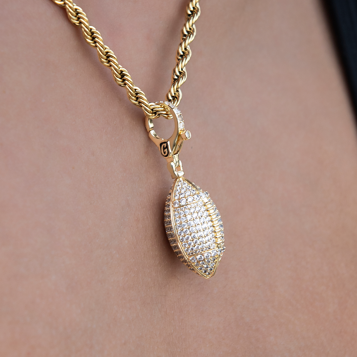 Football Clip On Charm Pendant in Yellow Gold