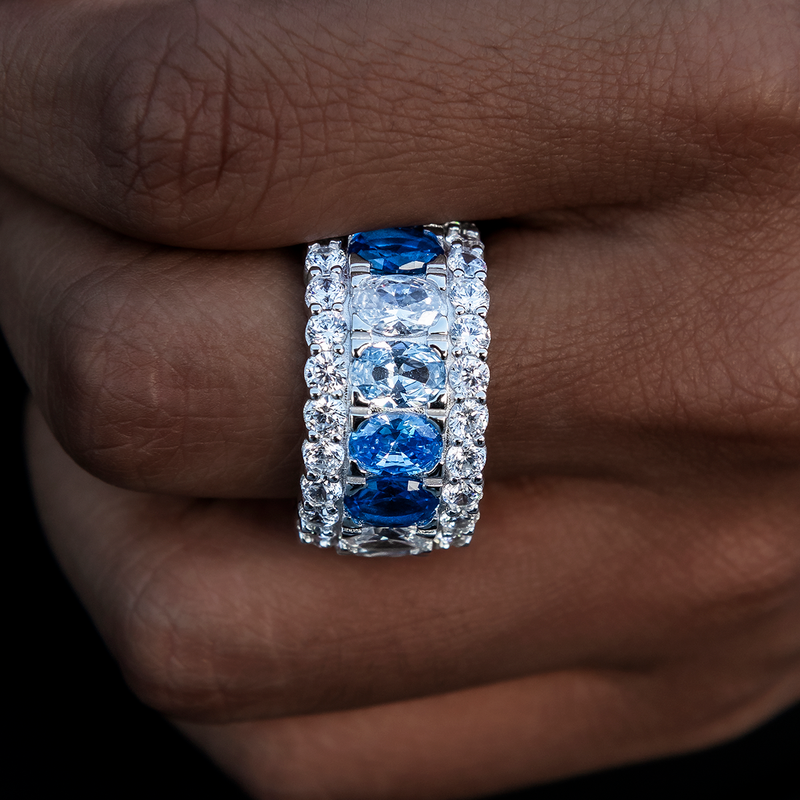 Multicolor Diamond Blue Layered Ring in White Gold Vermeil